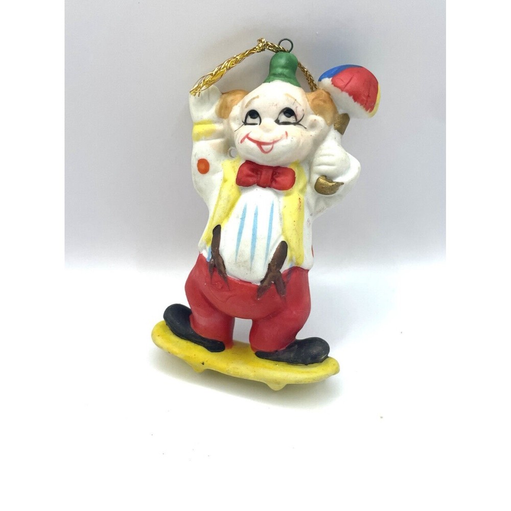 Vintage Porcelain Clown Doll Christmas Ornament Umbrella